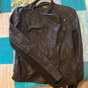 LAMARQUE 'Madison' Drape Front Sueded Leather Jacket